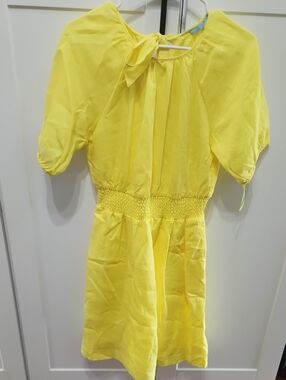 Draper James Bright Yellow Tie-Neck Short Dress